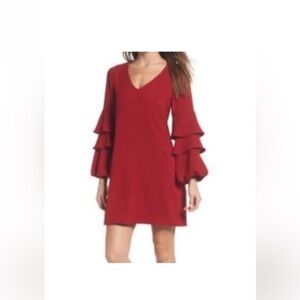 Charles Henry Red Ruffled Bell Sleeve Dress